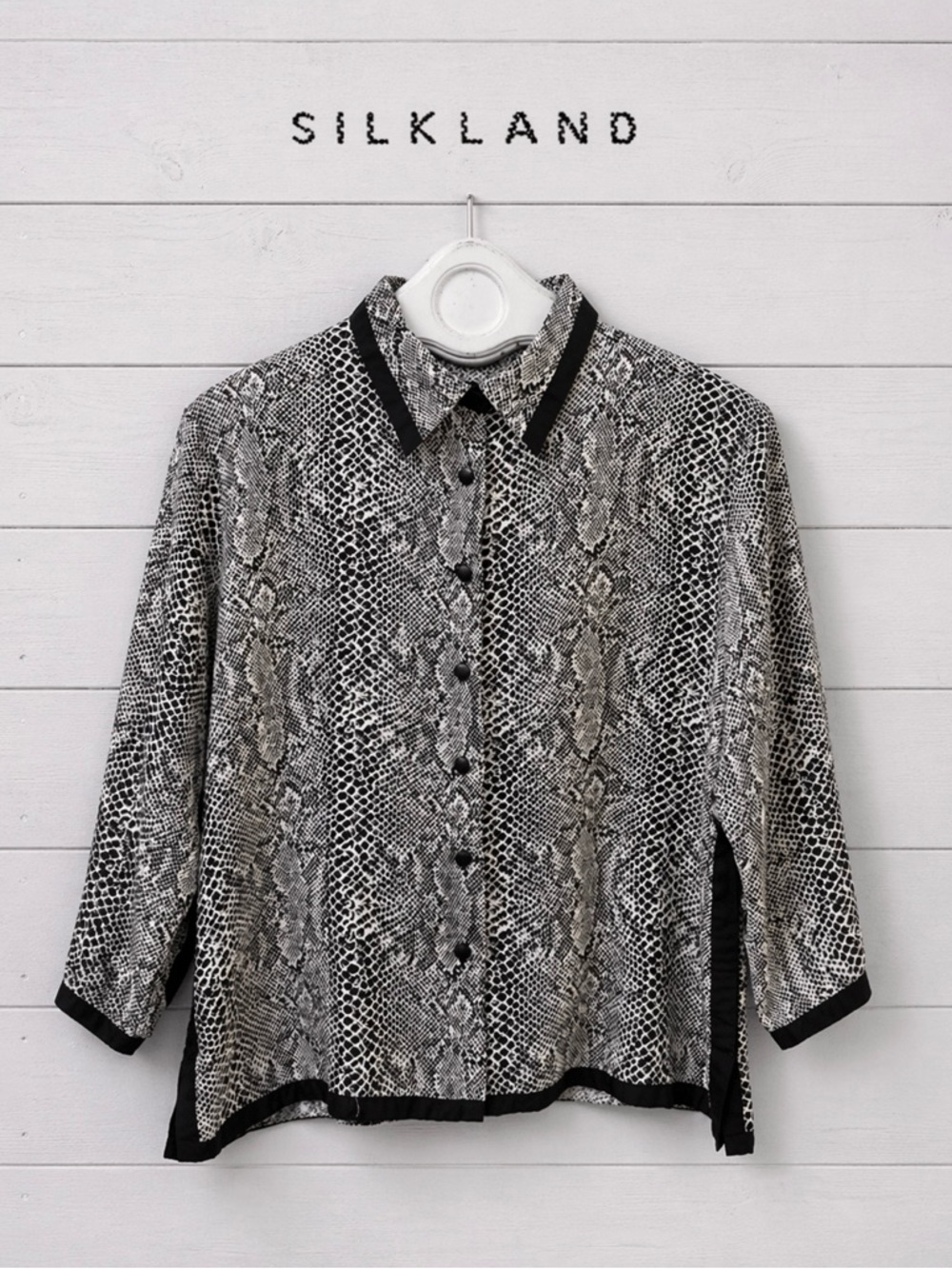 SILKLAND Snake Print Blouse Black & Cream Estimated Size 10/12